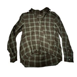 Madewell Wrap-Front Shirt Women's Size XXS Palma Plaid Black Green Popover L/S